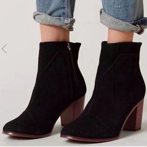 Toms Black Perforated Leather/Suede Ankle
Bootie(Size 8.5W) - Picture 1 of 9